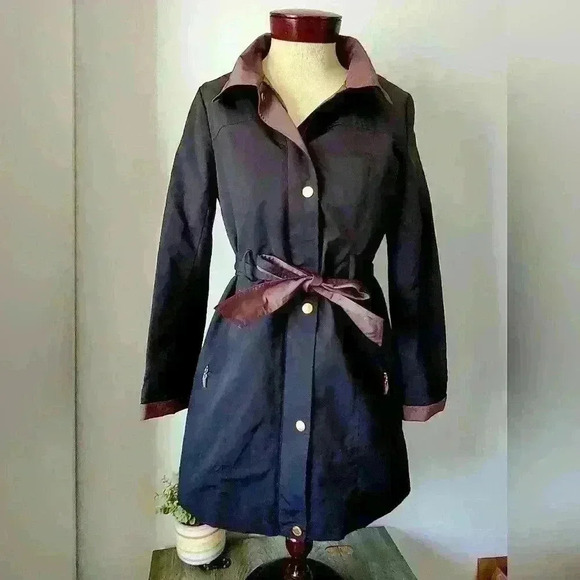 ELLEN TRACY black and olive green  trench size xs. - Picture 1 of 11